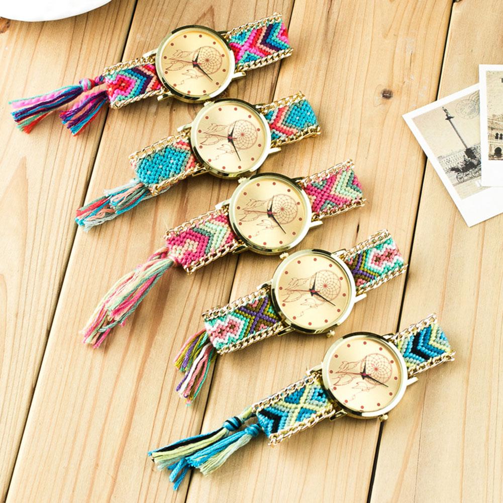 Montres femmes style ethnique bracelet tissé multicolore montre décoration