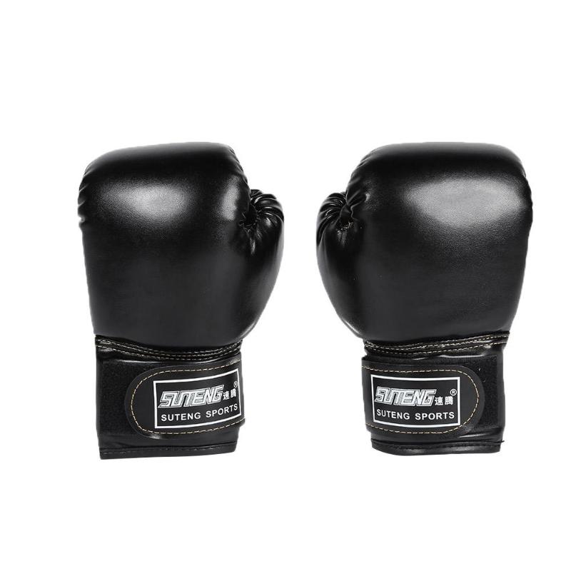 2 stk bokse træning kamphandsker læder kid sparring kickboxing handsker: Sort