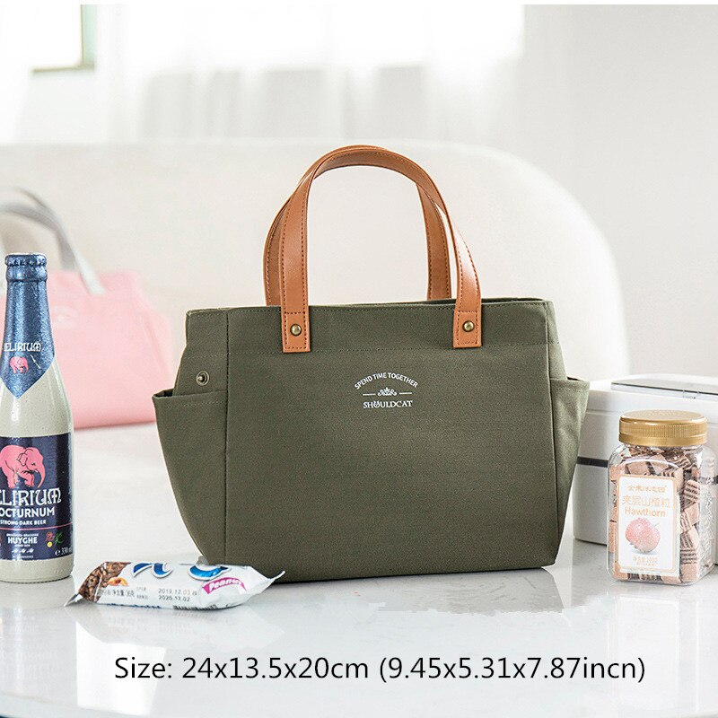 High Capacity Lunch Bag Women Picnic Food Thermal Pouch Waterproof Student Bring Meals Cooler Storage Handbag Accessories Items: B Army Green