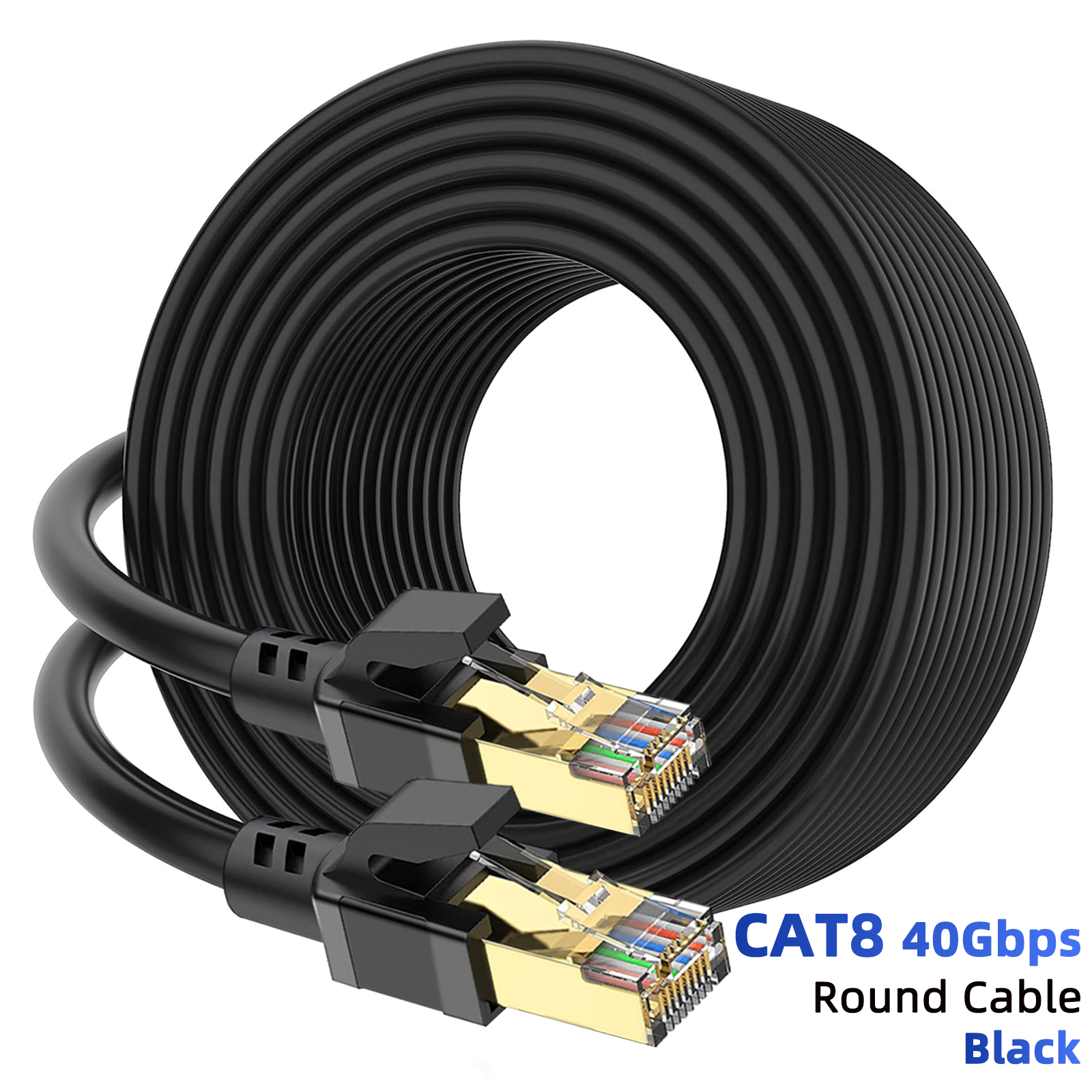 Cable Ethernet Cat 8 Cable exterior e interior 40Gbps 2000MHz SSTP RJ45 Cable de conexión de red de Internet de alta velocidad Ethernet Cat8: Negro / 50 m