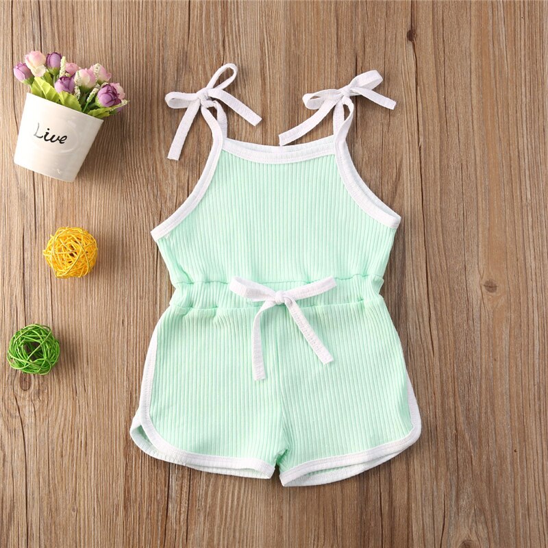 Barboteuse d&#39;été pour bébés garçons et filles, salopette sans manches, combinaisons à ceinture, en coton tricoté, vêtements décontractés, 4 couleurs