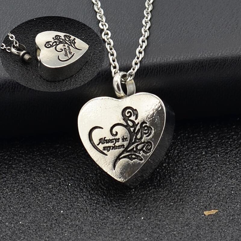 Heart Cremation Necklace for Ashes Jewelry Memorial Pet Urns Heart-shaped Pendant Memory Grandpa Necklaces Bag: Imitation Rhodium Plated