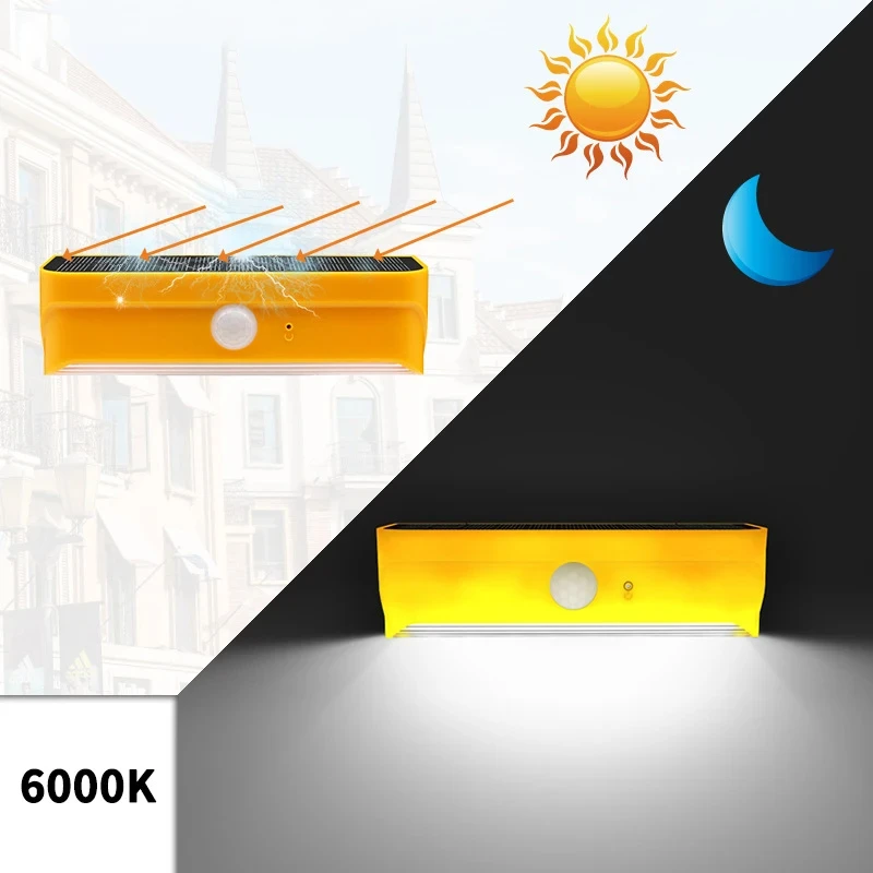 Sensor solcellelampe led udendørs vandtæt havelampe solcelledrevne væglamper trappehegn udendørs væglamper verandalampe 2w stk.: Gul