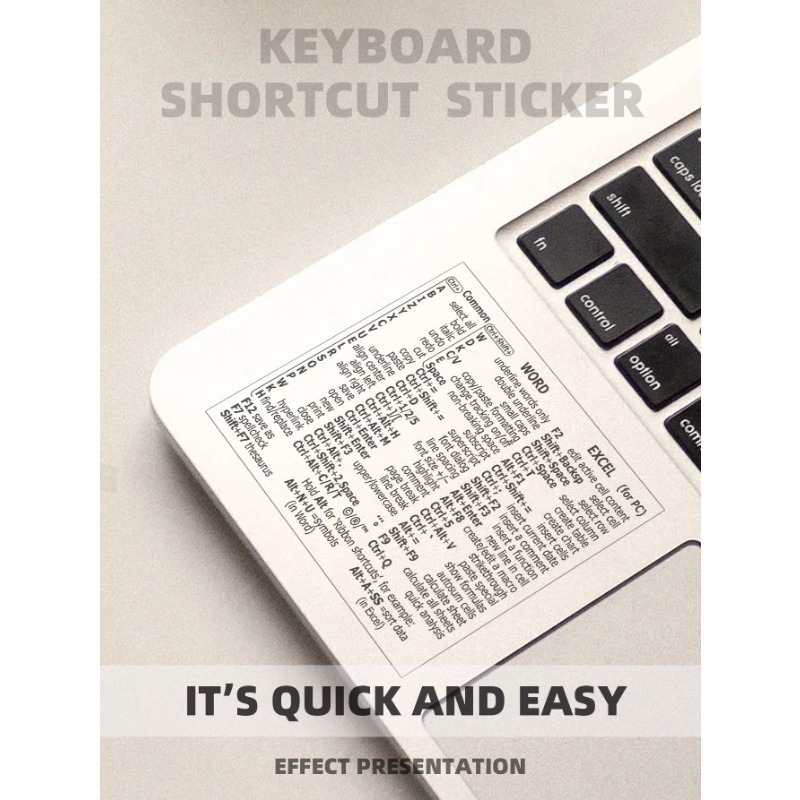 1sheet Letter Graphic Laptop Protective Sticker, Keyboard Stickers, Windows/word Shortcuts Waterproof Sticker for Laptop