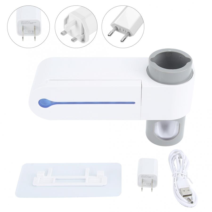 Wall Mounted 2 in 1 UV Light Ultraviolet Toothbrush Automatic Toothpaste Dispenser Sterilizer Toothbrush Holder Cleaner