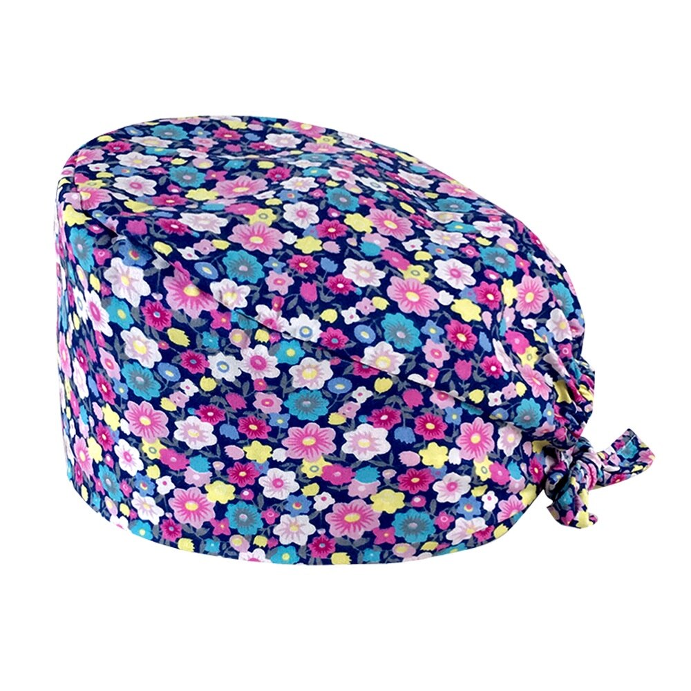 Cartoon print adjustable breathable scrubs hats pet shop cute work cap beauty salon nursing cap hospital working surgical caps: 12018