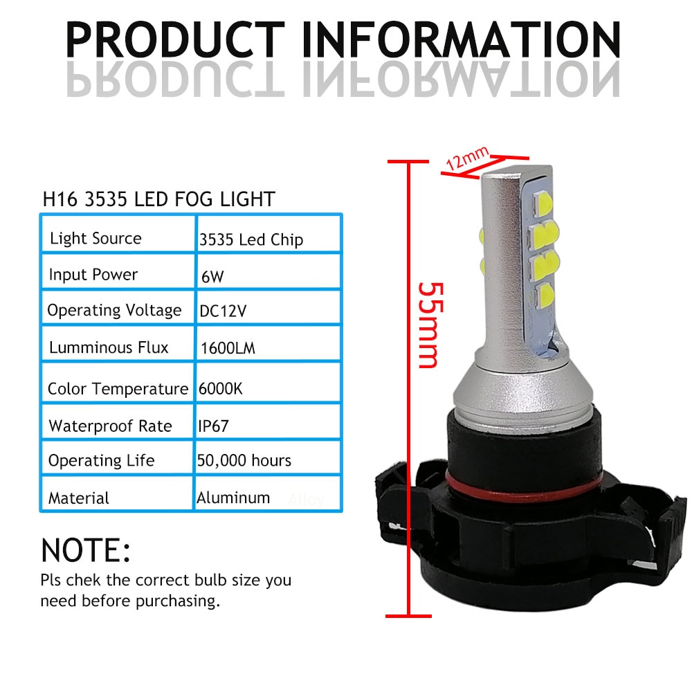 2 st psx 24w h16 led 5202 superljusa led -bilars framljus dimljus glödlampa auto främre dimljus bil lampa 6500k vit