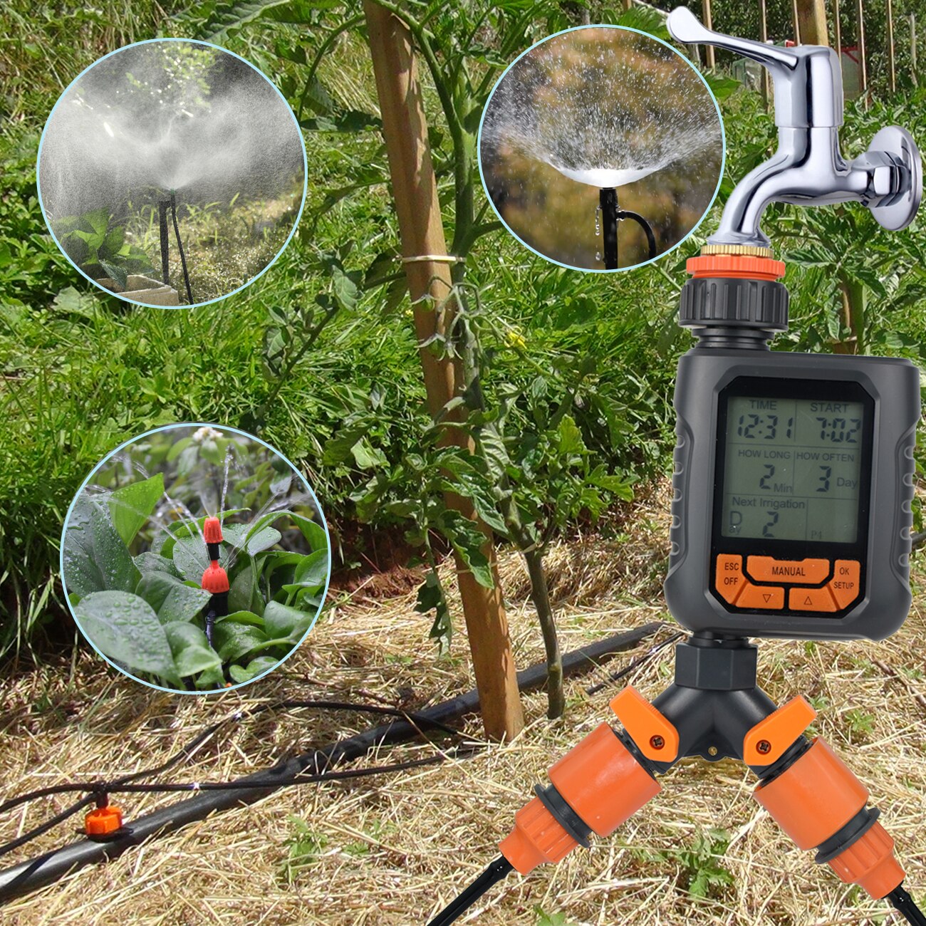 Temporizador de agua para aspersor de jardín, temporizador Digital programable automático, resistente al agua IP65 para sistema de riego de césped, controlador de riego