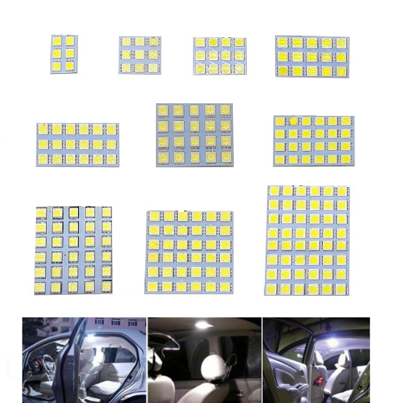 Auto T10 Festoon 5050 48/24/15/12 SMD Panel de luz súper blanco BA9S T10 12V coche LED lectura cúpula maletero bombilla 3 Base adaptadora