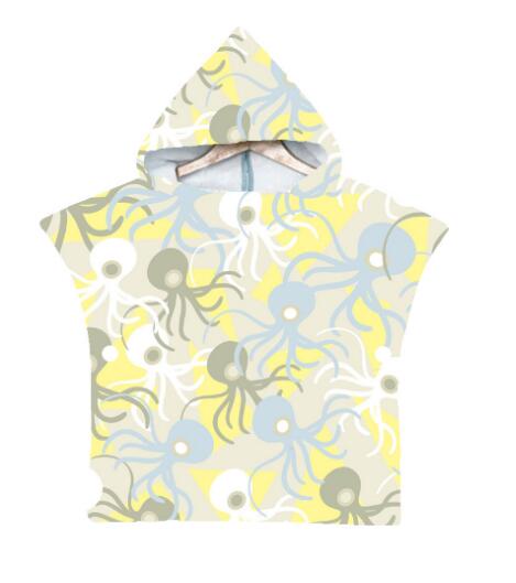 Children Microfiber Beach Cloak Towel Kids Octopus Pattern Cartoon Hooded Bath Towel For Baby Poncho Towel Swim Changing Robe