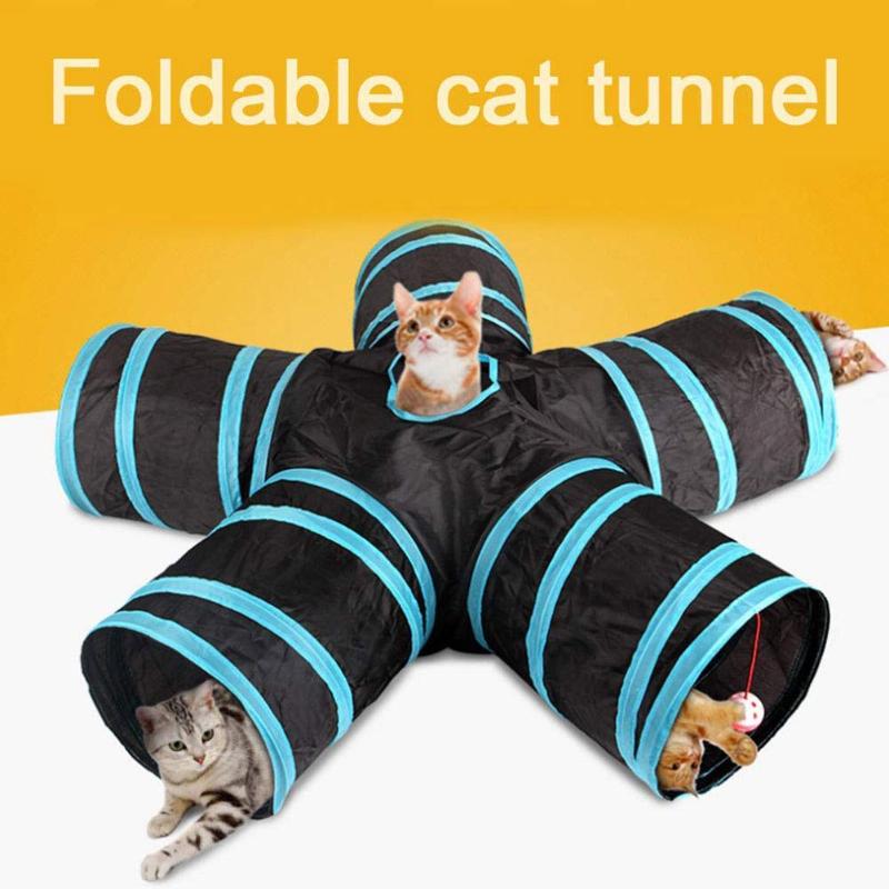 Foldbar 5 huller kæledyr kat tunnel legetøj kæledyr dyr killing kanin legerør