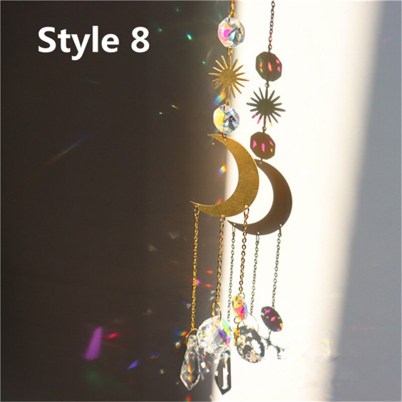 Home Decor Crystal Pendant Hanging Curtain Windchimes Sun Light Catcher Star Moon Pendant Rainbow Wind Chime: style 8