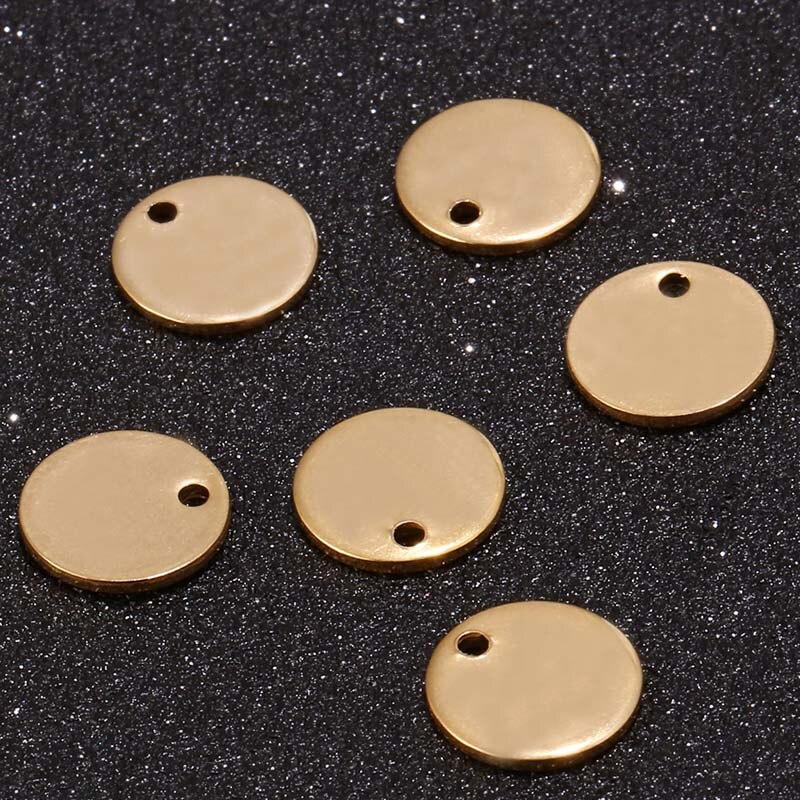 80pcs 304 Roestvrij Staal Platte Ronde Cirkel Blank Stempelen Tag Hangers Bedels 6mm/8mm/10mm voor Sieraden Maken Goud Staal Kleur