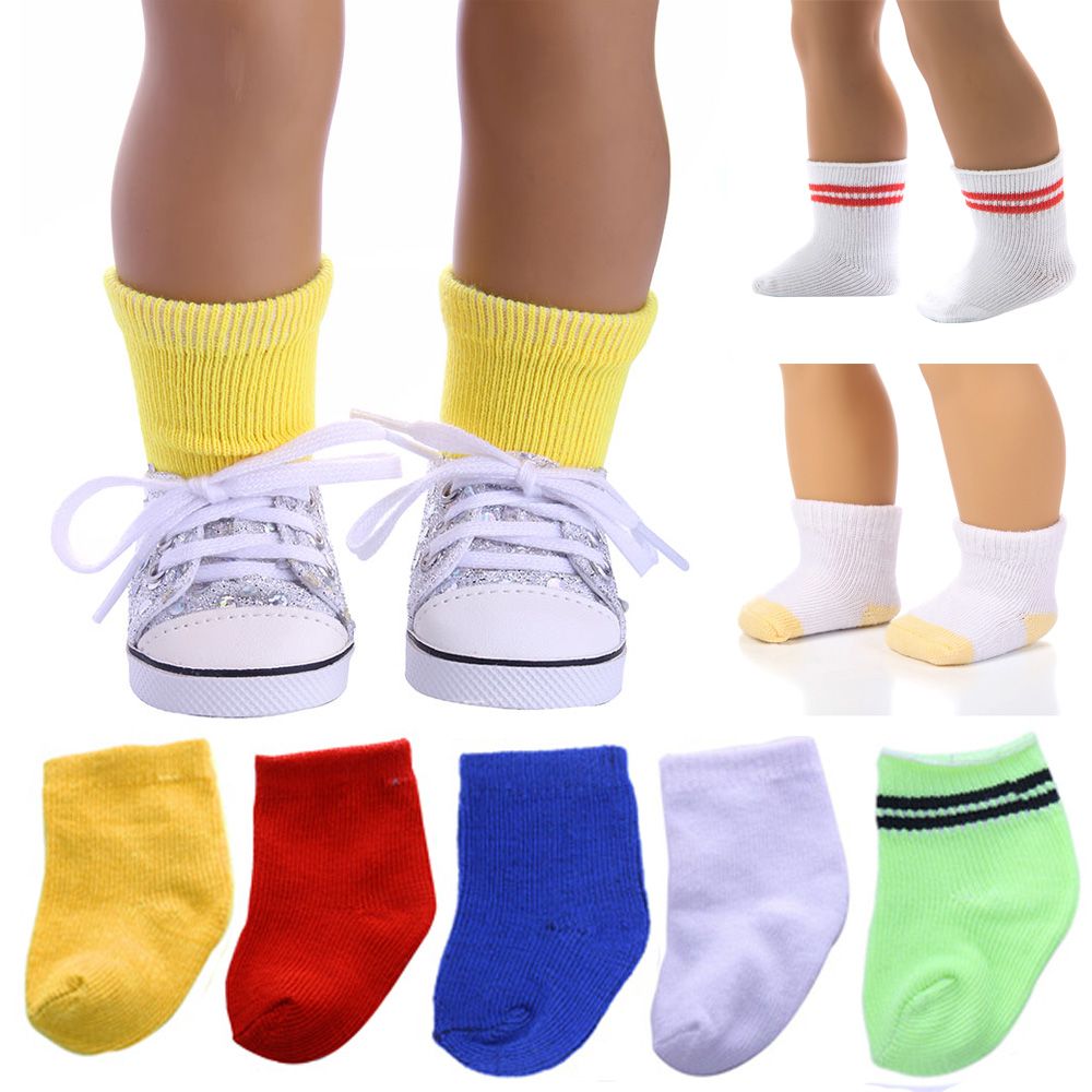 1 Paar DIY Puppenhaus Zubehör Spielzeug Baby Kleidung Puppenkleidung Sportstrumpf Minisocken Passend für 18 Zoll/43 cm Mädchen Geburtstagsgeschenk