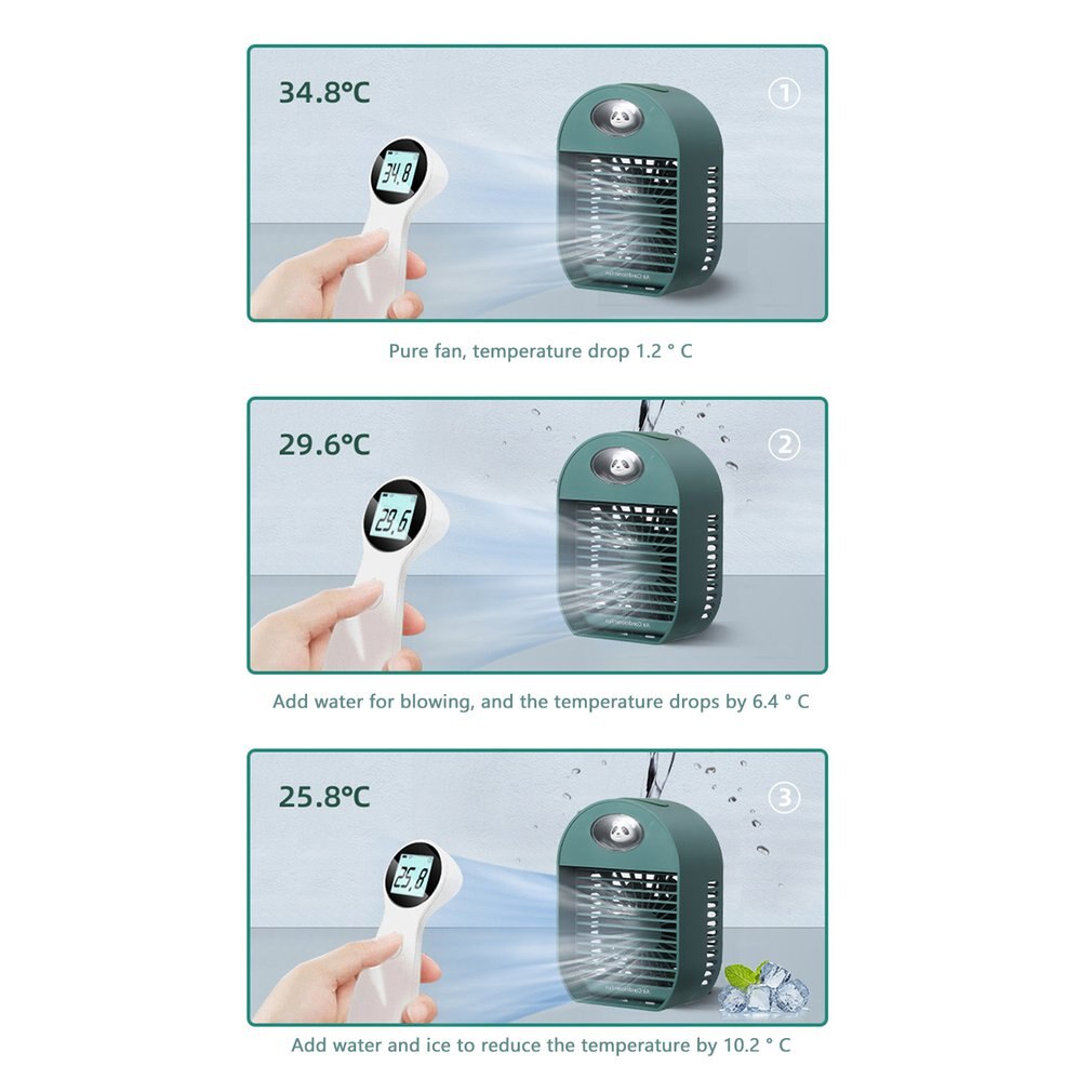 Cute Panda Humidifying Air Conditioning Fan Built-in 2000 MAh Battery Indoor Device Air Wet Condition Fan