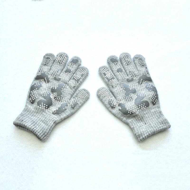 Warmom-guantes de punto cálidos para niños, manoplas antideslizantes de PVC de Color camuflaje para deportes al aire libre, de invierno, para 5-11 años: Gris