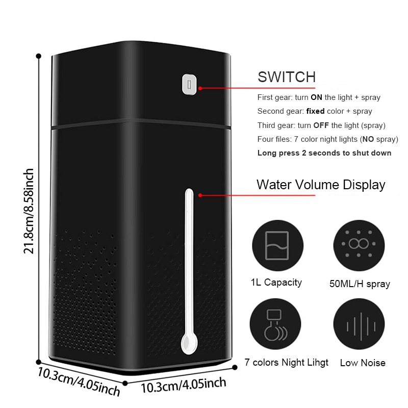 1000ml ilmankostutin aromiöljy diffuusori sumutin ultraääni usb humidificador aromaterapiapuhdistin suurikapasiteettinen sumukone