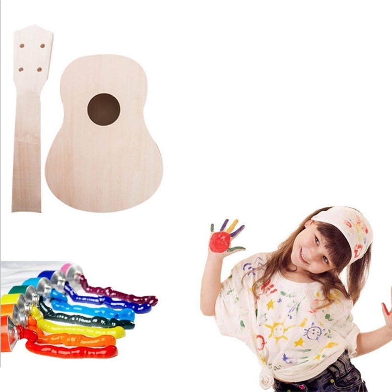 Ukelele de ensamblaje colorido DIY, guitarra pequeña, pintura hecha a mano, grafiti, actividades caseras para padres e hijos, 21&quot;