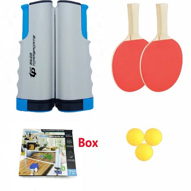 Raqueta de tenis de mesa, pala de Ping Pong de goma, juego de tenis de tabla deportiva portátil, red retráctil de 1,7 M para entrenamiento: Gray Full Set