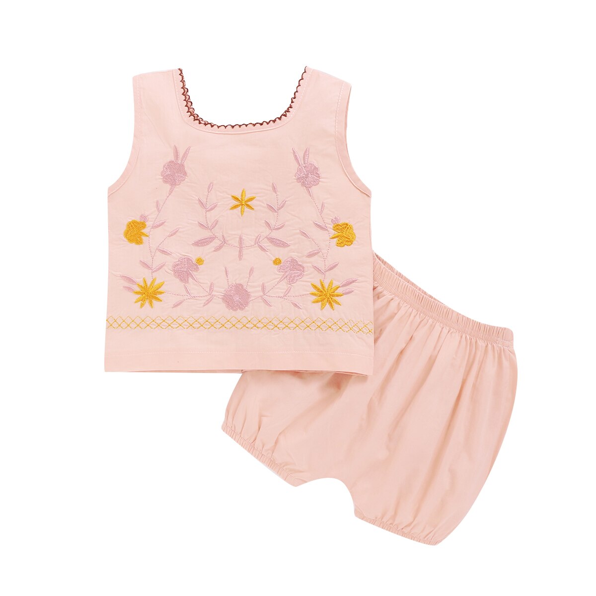 0-3Y Summer Infant Baby Girls Clothes Sets Sleeveless Pink Floral Vest Tops+Shorts Home Comfortable Outfits