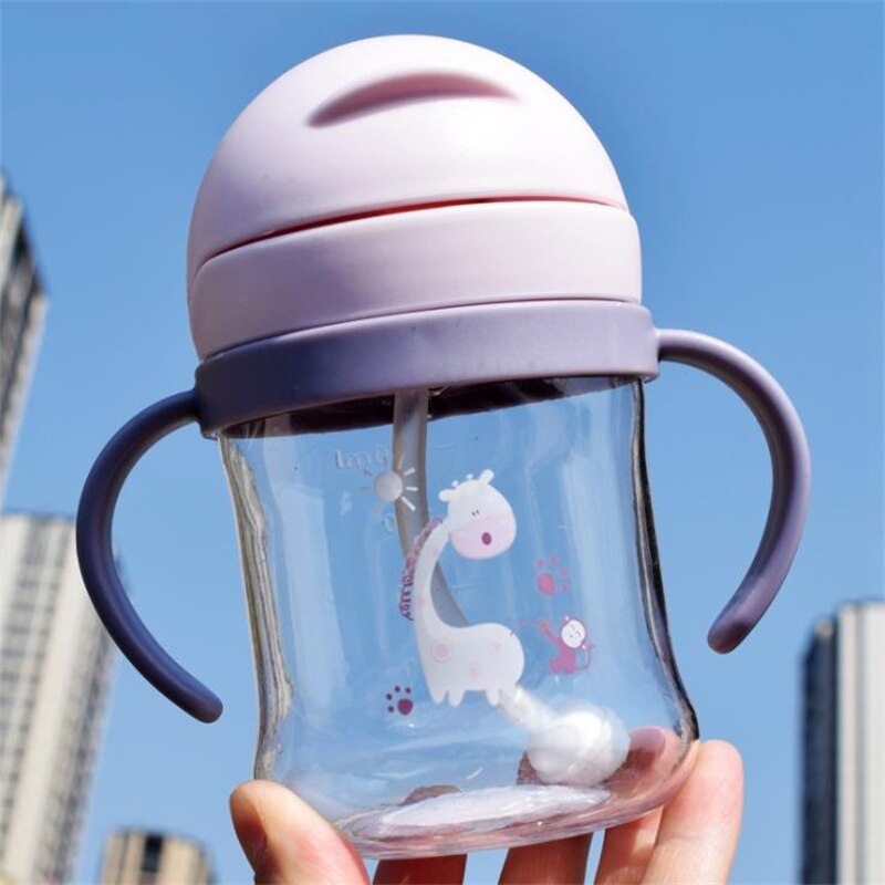 250/350ml babymatande halmkopp barn lär sig mata dricka tritan vattenflaskor barn träningskopp med gravitationsboll: 250ml- rosa