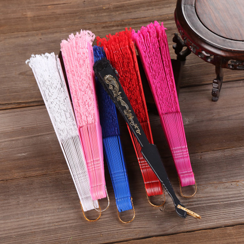 Eventail de danse pliable en bambou, pour fête de mariage, bal de promo, Style chinois, tissu en dentelle, broderie à la main, accessoires Photo pour femmes et filles