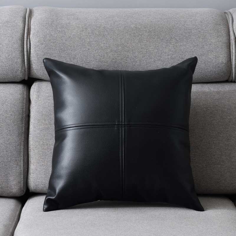 1pcs Sofa Bench Seat Pillow Leather Stitching Insert Filling Cushions 45x45cm: black / Cover
