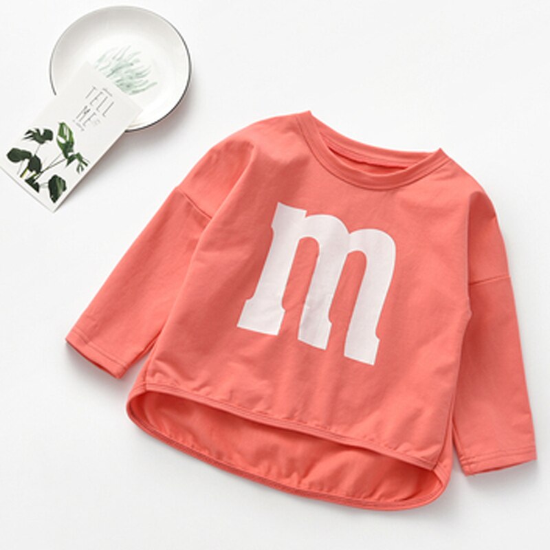 T-shirt manches longues pour bébés garçons | En coton, printemps-automne dessin animé lettres M, hauts enfants tee-Shirt couleurs de bonbons T Shirt pour tout-petits filles 1-6T