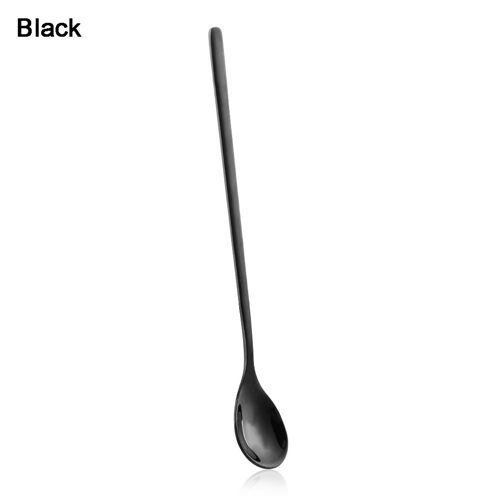 1pc kök rostfritt stål rund spade kaffesked långt handtag omrörning skopa dessert bestick mjölk te café: Svart