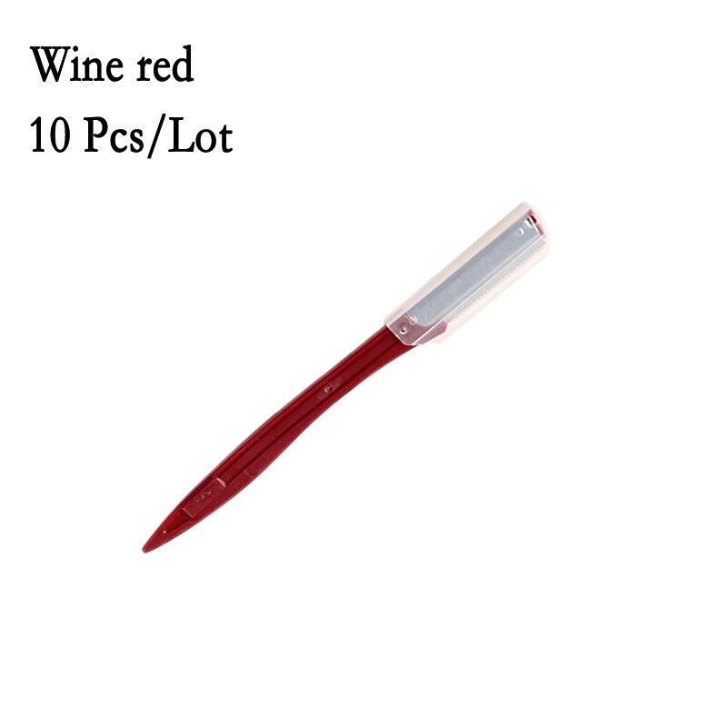 Cuchillas recortadoras de cejas faciales para mujer, cuchilla de afeitar perfecta para dar forma a las cejas, herramienta de depilación para maquillaje Facial, 10 piezas: Wine red