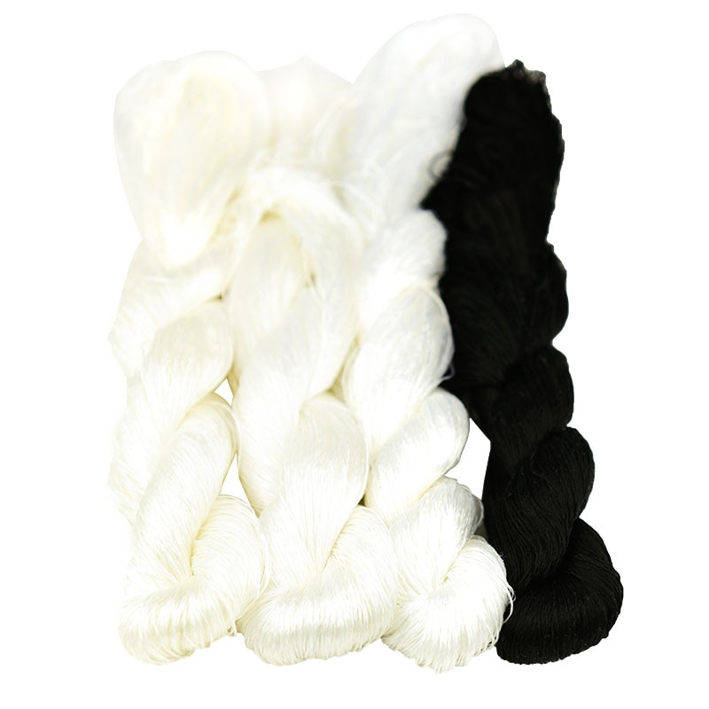 100% bordada de seda natural de Suzhou, línea bordada de seda natural, línea brillante, sedosa especial, color blanco y negro, 1 color, 400m