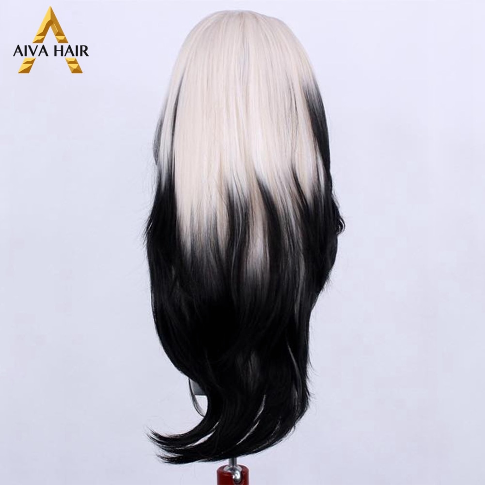 Heat Resistant Ombre Synthetic Hair Lace Wig Aiva Straight Black White Synthetic Lace Frint Wig Cosplay Wigs For Black Women