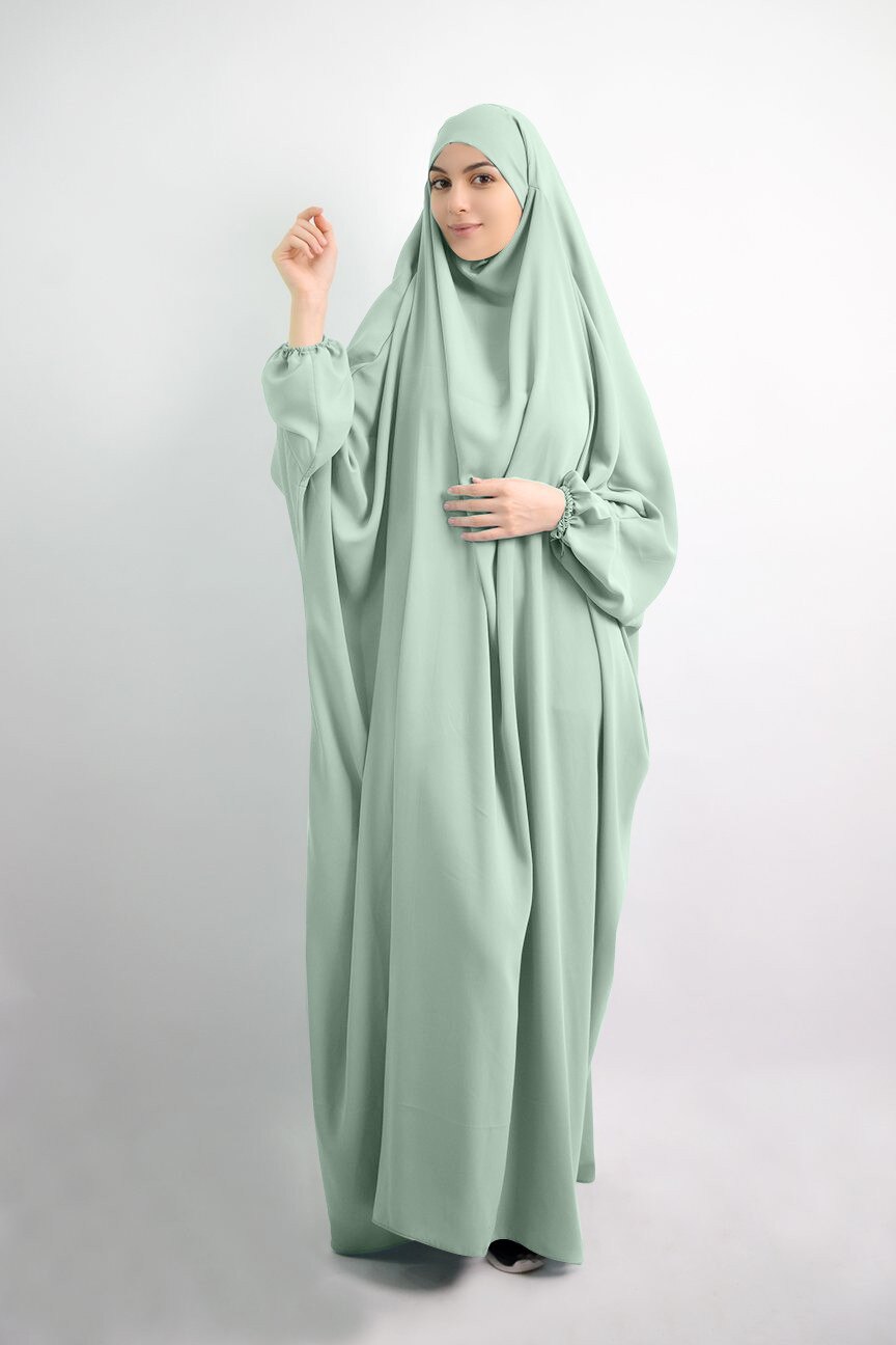 Ramadan muslimsk bønneklær hijab kjole kvinner thobe eid mubarak hette dubai kalkun vestidos abaya islamsk kappe femme: Lysegrønn