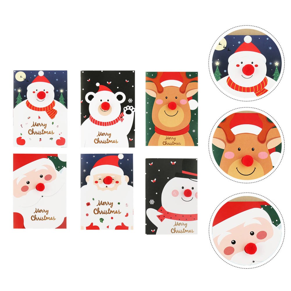6 Stuks Kerst Wenskaarten 3D Rode Neus Wenskaarten Met Envelop: Default Title