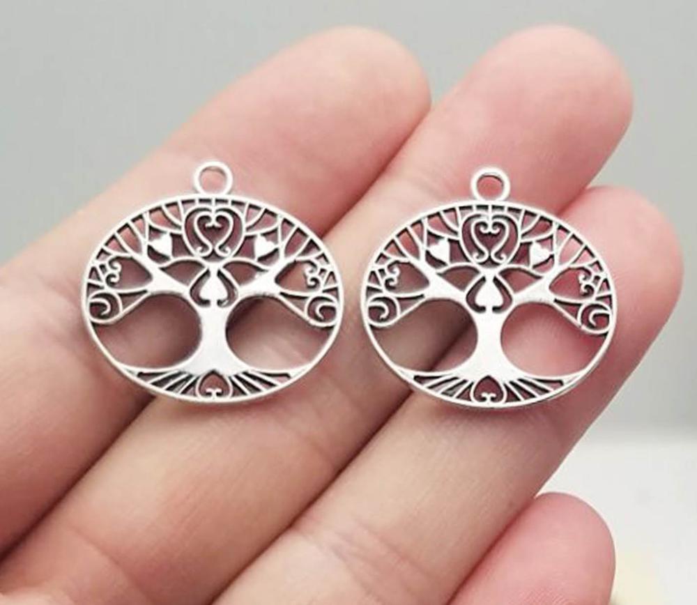 30 unids/lote. 23x24mm árbol encantos antiguo plata cuentas de Arbol de la vida de suministros accesorios de la joyería