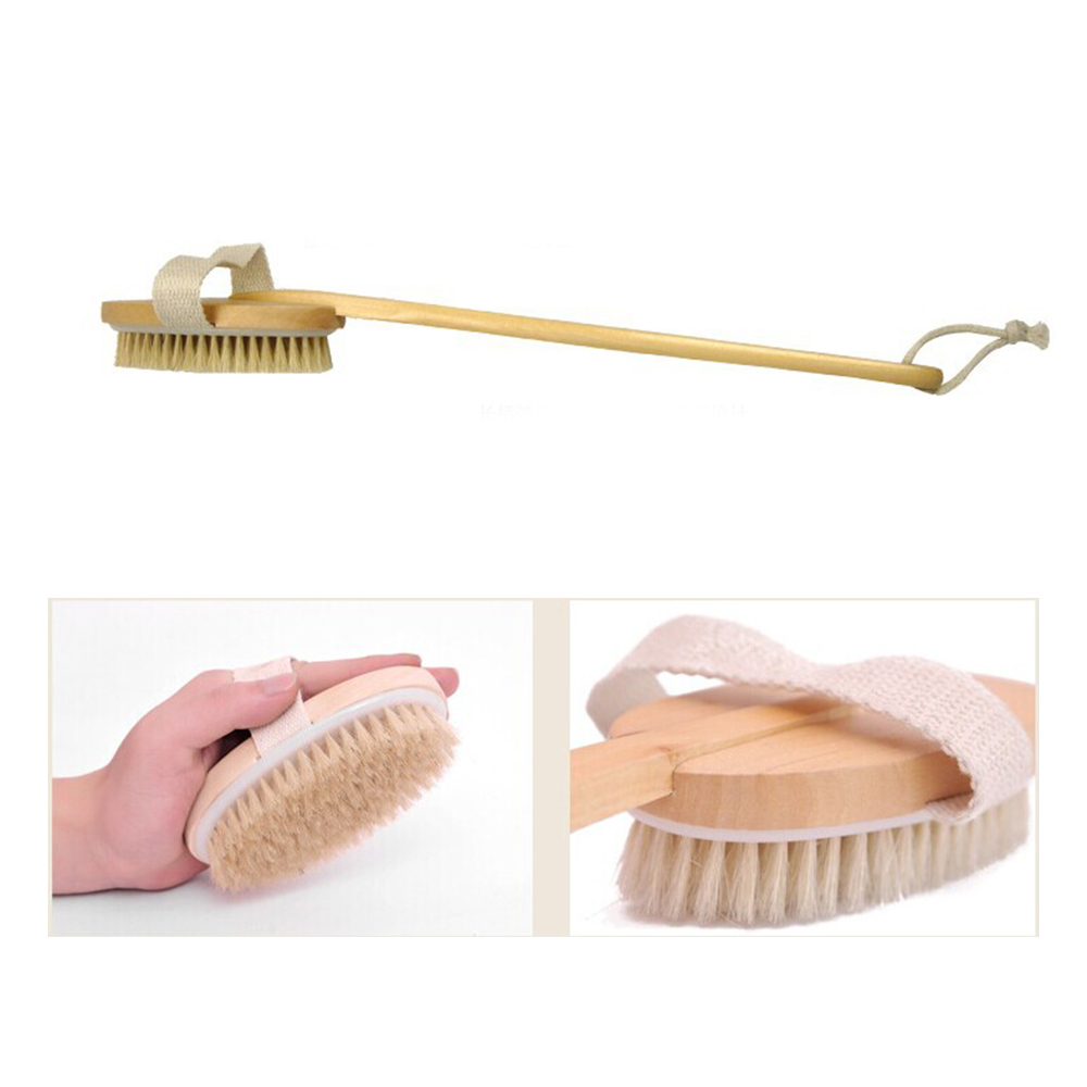 Natural Bristle Body Soft Massage Brush With A Long Handle Massager For Bath Back Brushes Shower Cellulite Dry Brushing Tools: 0703618