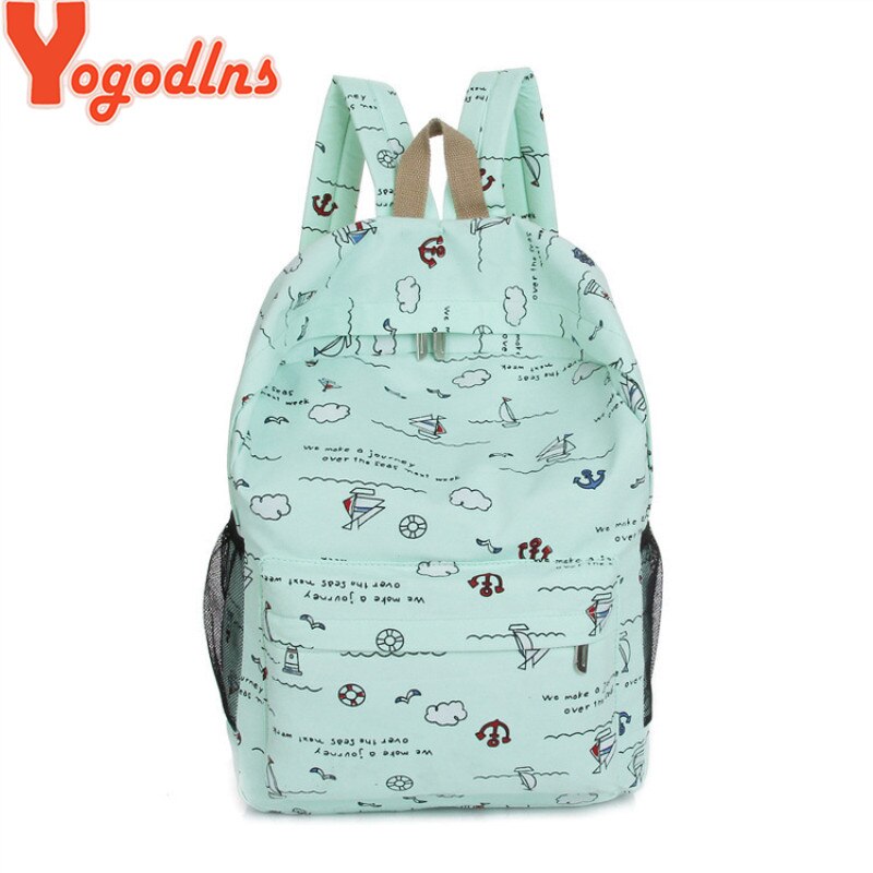 Yogodlns Canvas Doek Rugzak Voor Student Meisjes School Boek Schoudertas Reizen Vrouwen 'Knapzak Eenvoudige Zeilen Print Bagpack