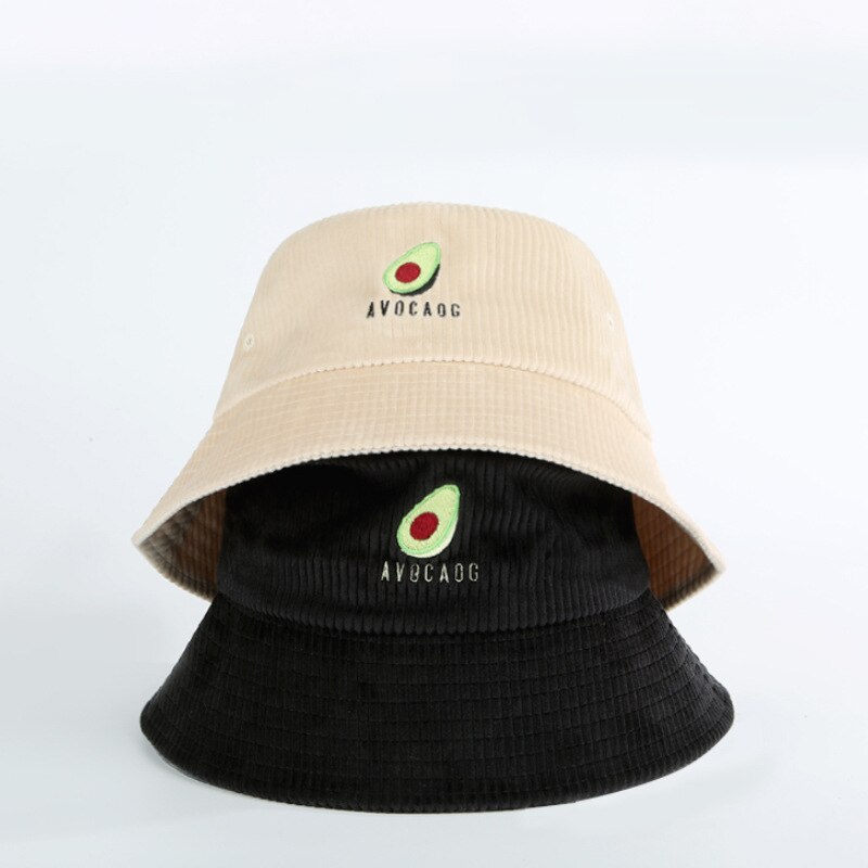 Japansk avokado broderi fiskerhatt kvinners høst vinter bøttehatter bob vill kordfløyel stor kant solhatt caps