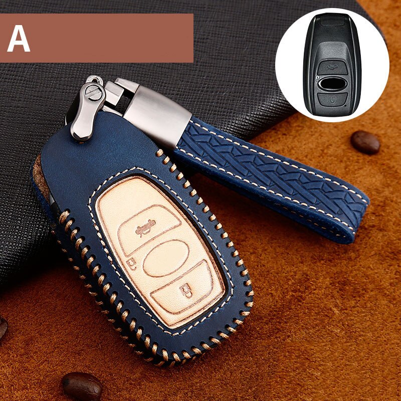 Leather Car Key Holder Cover Case For Subaru XV BRZ Forester Legacy Outback Key Holder Accessories Covers: A-blue