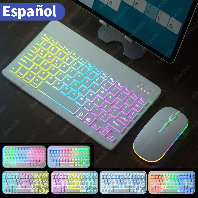 Trådløst bluetooth-tastatur til nettbrett, mobiltelefon, vinduer, android, ios, nettbretttastatur, ultralett, slankt, bakgrunnsbelyst ipad-tastatur: Sølv