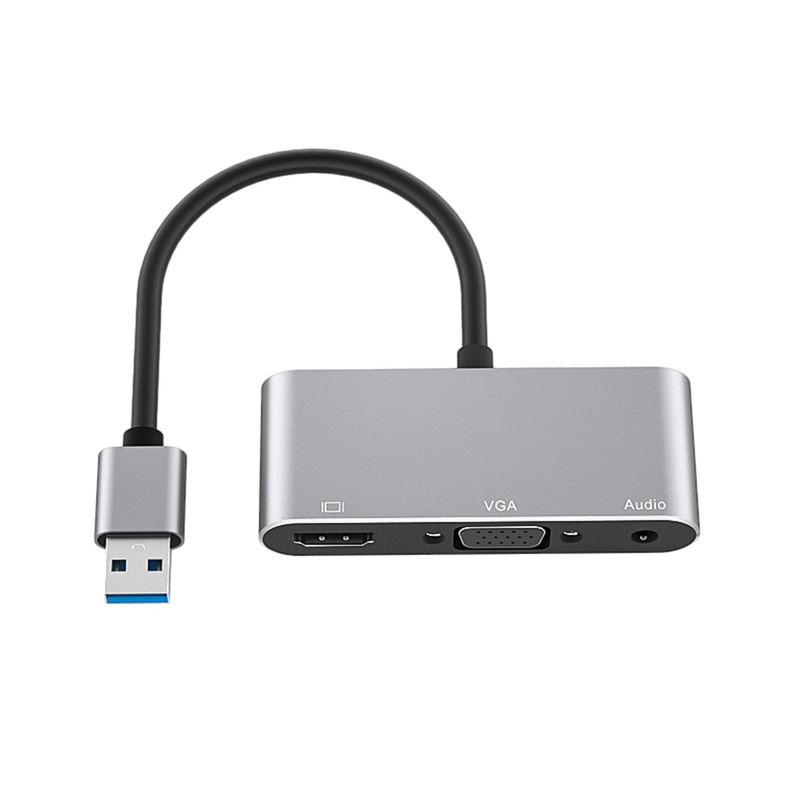 USB 3.0 to VGA Adapter 1080P Multi-Display with Audio Output Audio Video Converter for PC: Silver