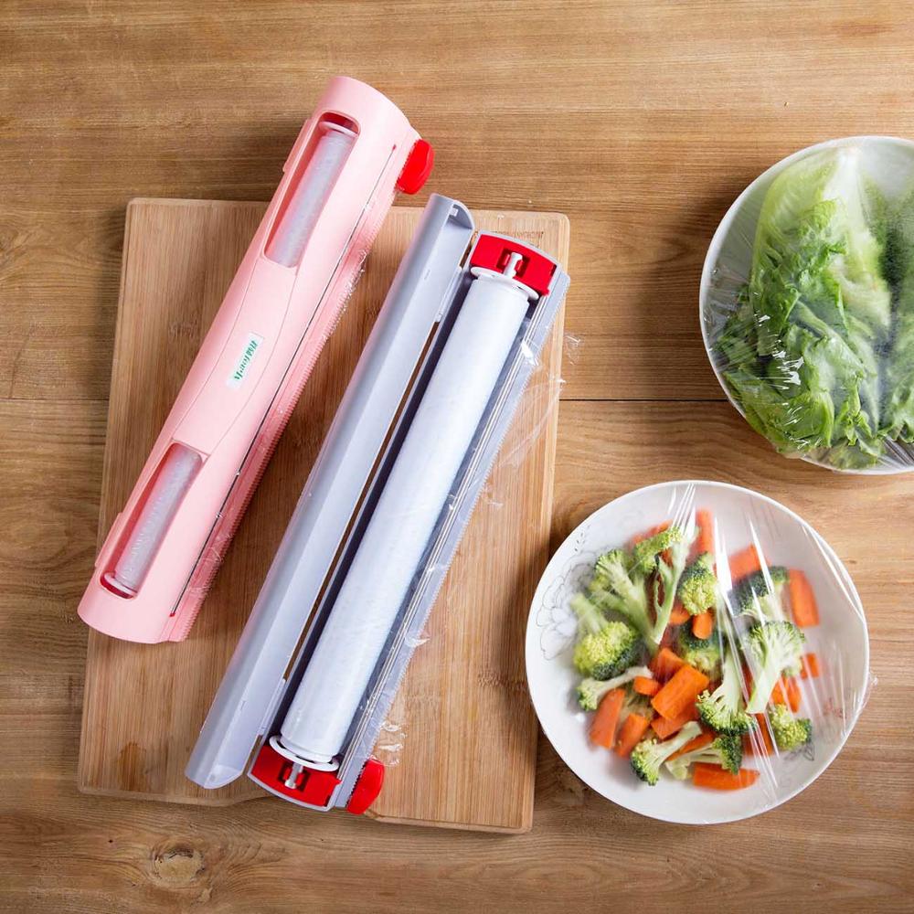 Film transparente dispensador de cortador y montado en la pared de la Cocina de Comida de plástico se aferran rollo titular de papel de corte