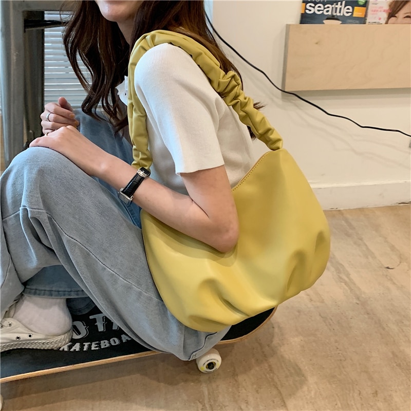 Korean Women handbags Large Capacity Soft PU Leather Totes ladies Hand bag Folds Hobos shoulder bags bolsa feminina