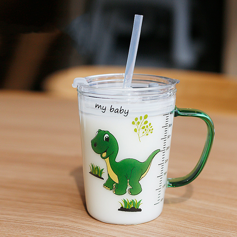 Taza de leche para niños, taza de cristal para el hogar, taza para el desayuno, copa de paja de 450ml: 2