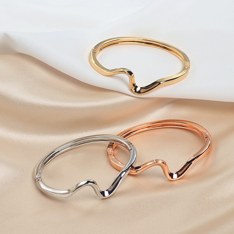 Trendy Classic Cuff Bangles For Women Rose Gold Color Charming Geometric Irregular Ripple Opening Bangle Bracelet