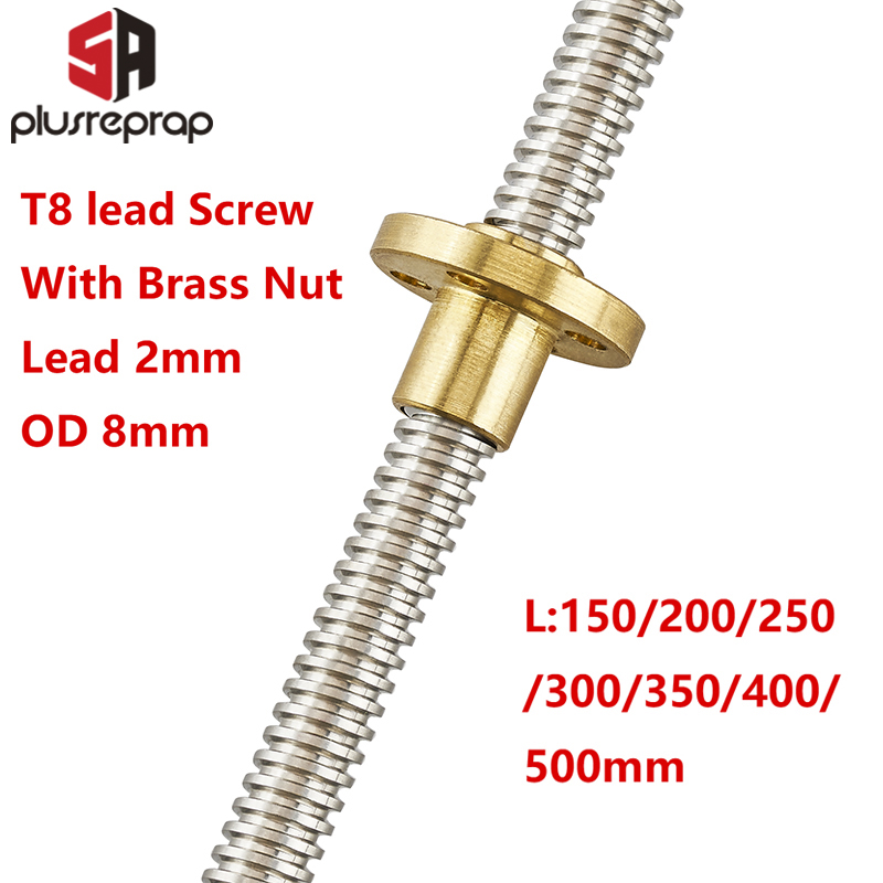 T8 Blei Schraube OD 8mm Tonhöhe 2mm Blei 2mm 150mm 200mm 250mm 300mm 350mm 400mm 500mm mit Durcheinander murmeln für Reprap 3D Drucker Z Achse