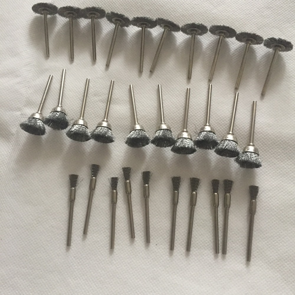 30 pièces en acier fil roue brosse dremel outils accessoires outil rotatif pour mini perceuse outils électrique bavure abrasif tête ensemble ébavurage