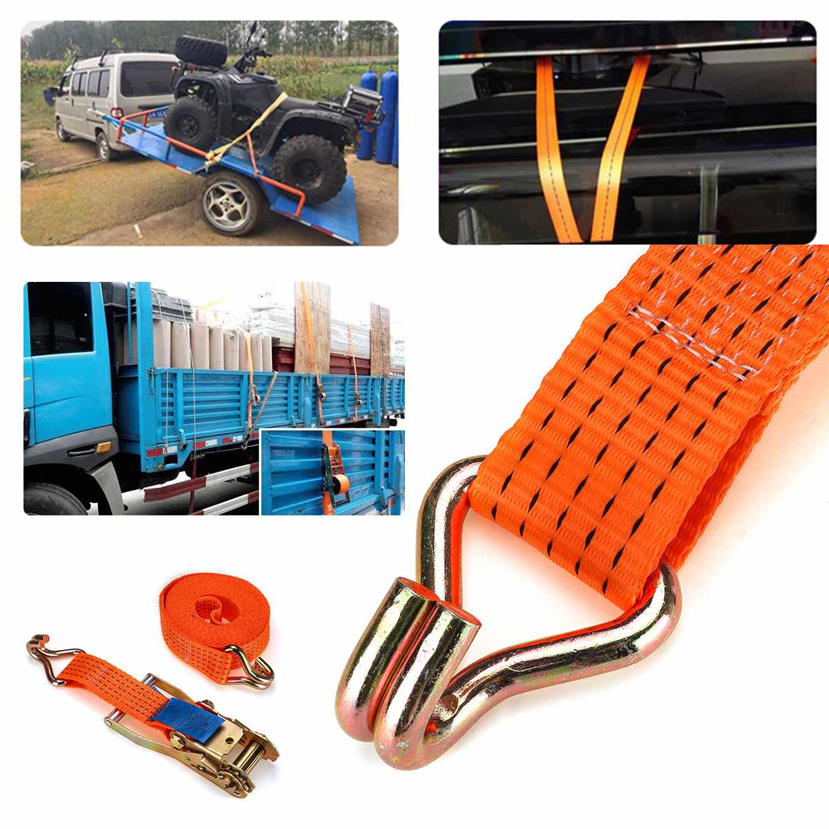 Draagbare Zware Tie Down Cargo Strap Bagage Sjorren Sterke Spanband Riem Dubbele J Haken Met Metalen Gesp 6M 5 Ton