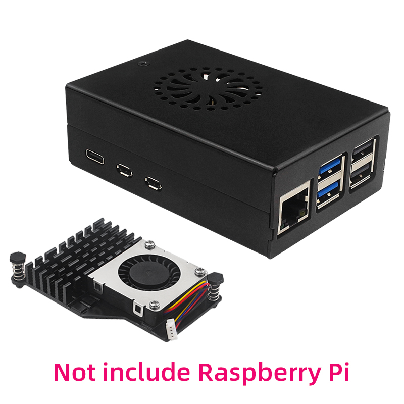 Raspberry Pi 5 metalen behuizing aluminium behuizing compatibel voor actieve koeler voor RPI 5 Pi5: GRIJS