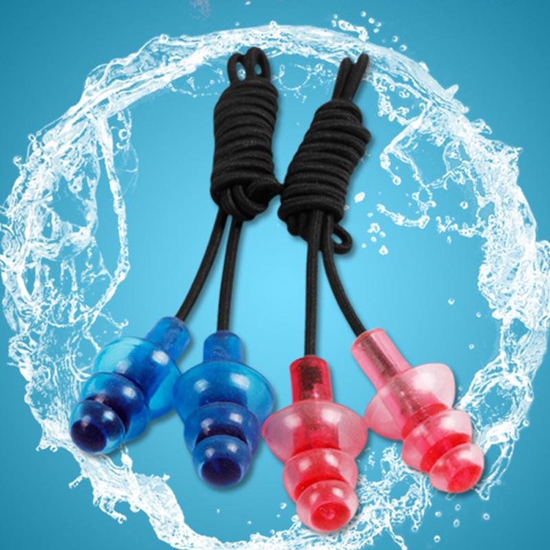 1 Paar Blauw Rood Elastische Rubberen String Clear Zachte Siliconen Zwemmen Oordoppen Met Storage Case